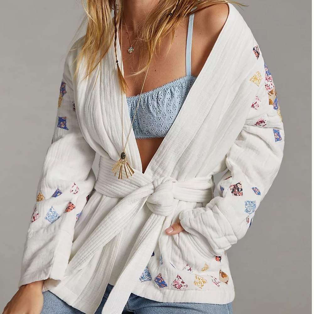 Anthropologie quilted kimono wrap coat patchwork